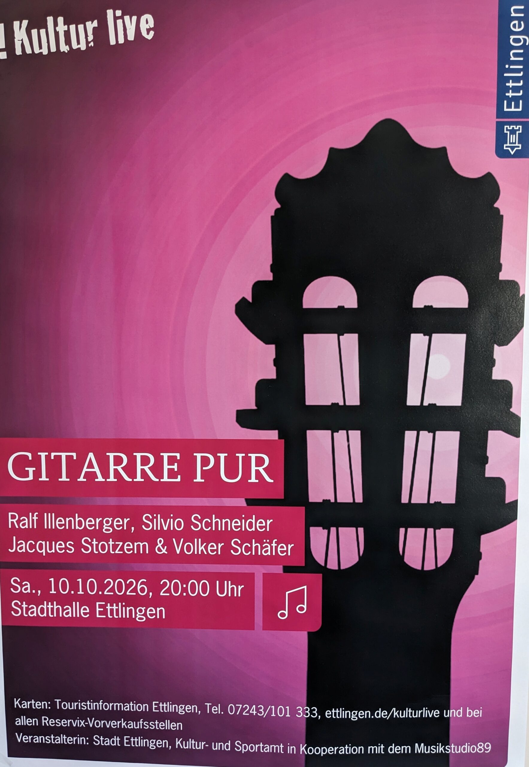 Plakat Gitarrentage - Gitarre pur, Samstag 10.10.2026 um 20:00 Uhr in der Stadthalle Ettlingen.